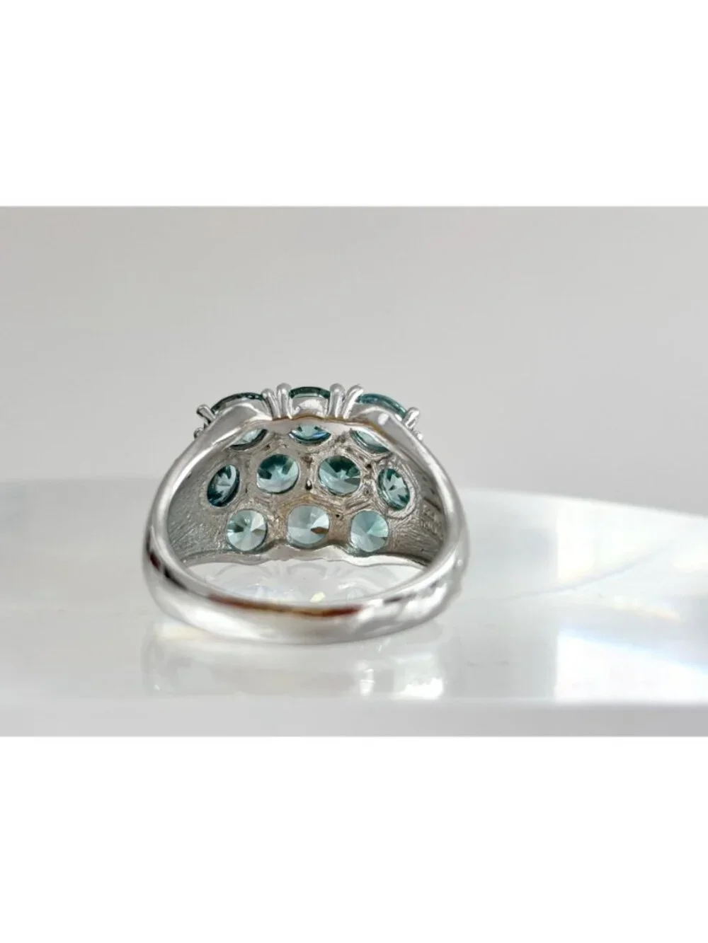 Blue Topaz Cluster Round Cut Gemstone Sterling Silver 925 Vintage Ring - sz 7.75